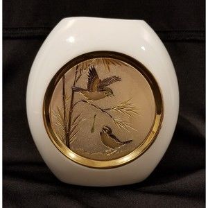 Vtg Japanese Chokin Vase with Gold Gilding Tree Branches Birds